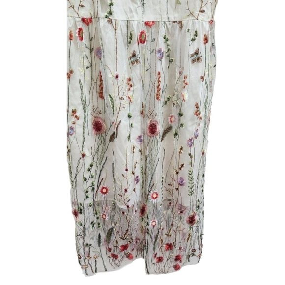 Misslook Mesh Sheer Floral Embroidered Dress Boho Cottagecore Midi 3/4 Sleeve 12 - Picture 5 of 16